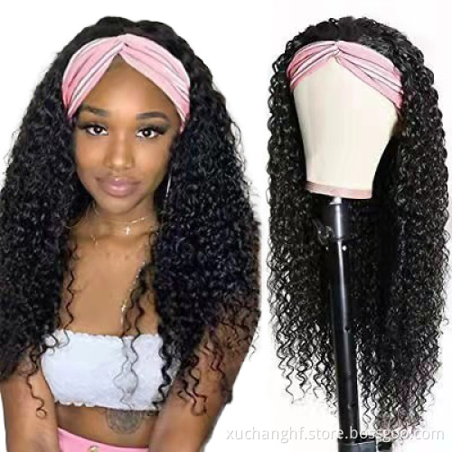 Head band Wig Brazilian Virgin Water Wave Perruque Bandeau Curly Perruqu Avec Bandeau Human Hair Headband Wig For Black Women